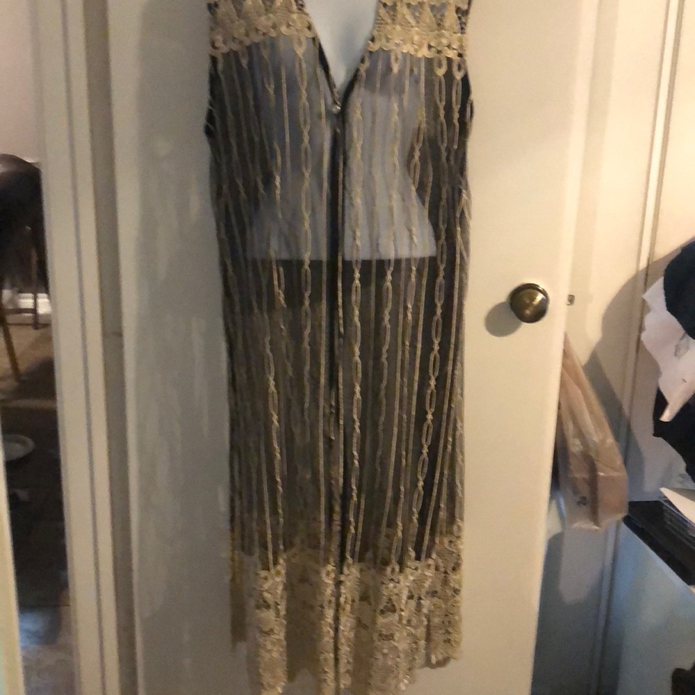 Maxima black lace cardigan ivory embroidery. Long